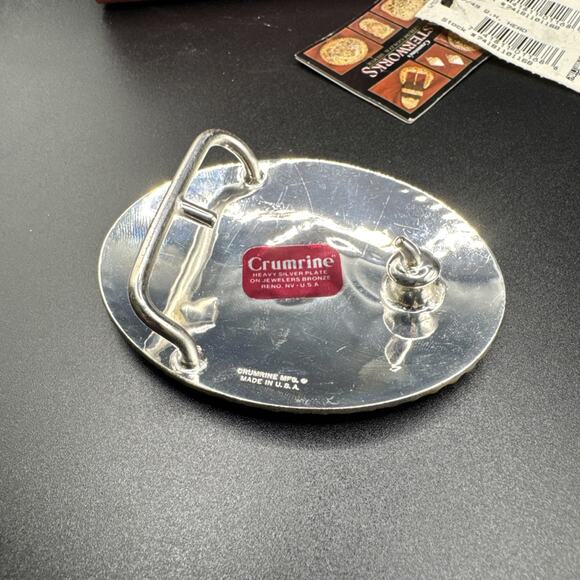 Crumrine Quarter Horse Gold Tone & Silver Plate USA Belt Buckle New w/ Box - Picture 4 of 12